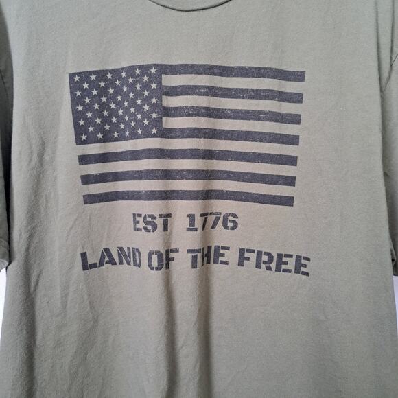 General Standard Land of the Free Military Green XL 100% Cotton T-Shirt - Picture 3 of 4